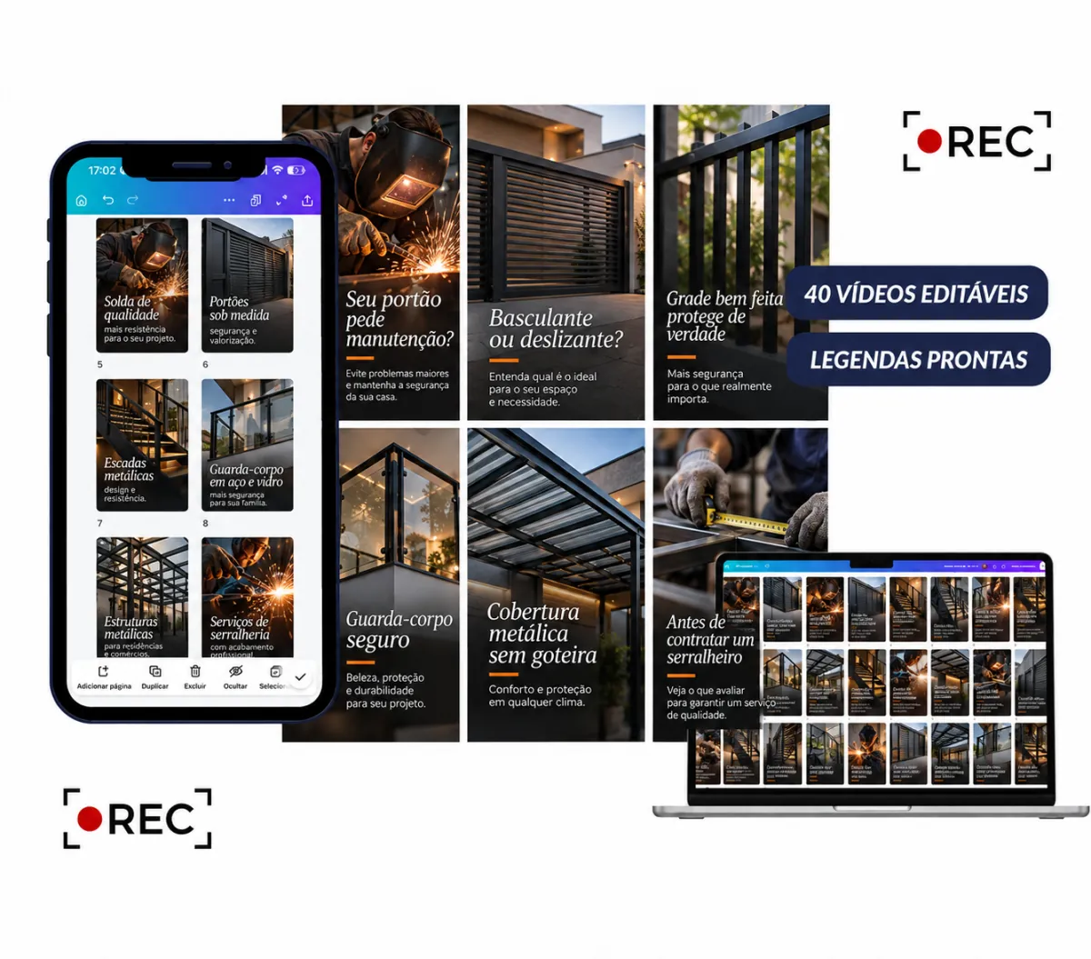 Pack com 40 reels editáveis para serralheria no celular e no notebook