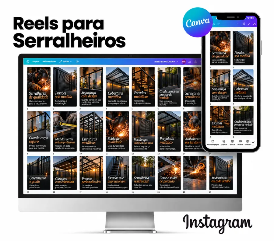 Reels para serralheiros no Canva, no computador e no celular
